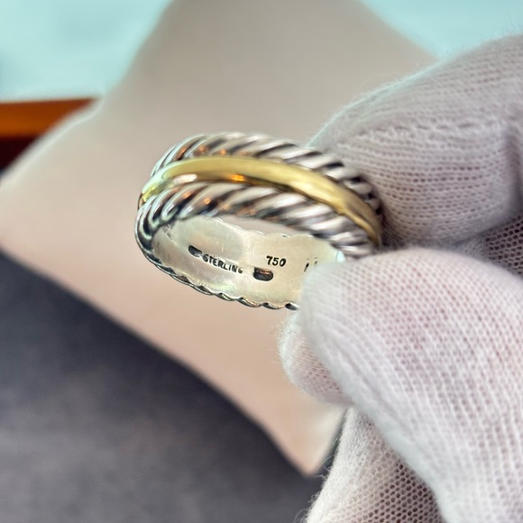 David Yurman 925 & 18k Gold Unisex Classic Cable Ring 10 - Picture 2 of 8